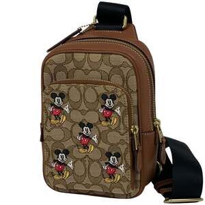 Coach Track Pack 14 Mickey Mouse Disney Signature Crossbody Bag in Brown Canv...